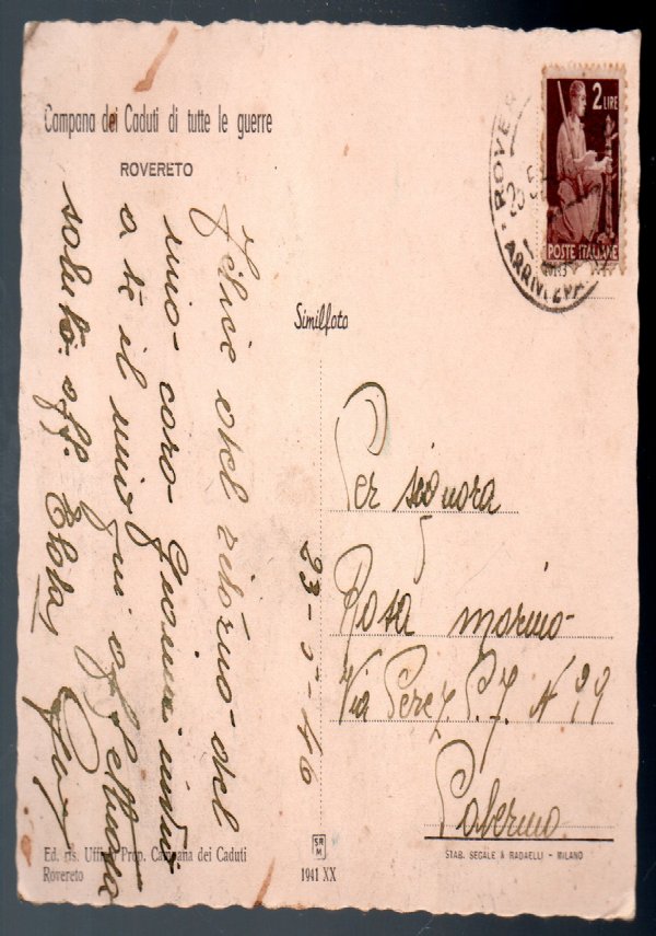 Campana dei caduti di tutte le guerre Cartolina Postale di -