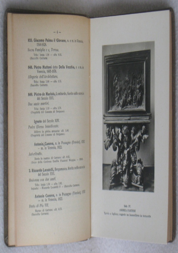 ACCADEMIA CARRARA IN BERGAMO - ELENCO DEI QUADRI - 1°ed.1930 di AA.VV