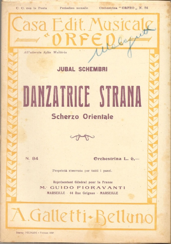 Vorrei scordar: canzone tango Signora del mio cuor: valzer (SPARTITI MUSICALI � ORCHESTRINA) Autografo dell&rsquo;autore di 