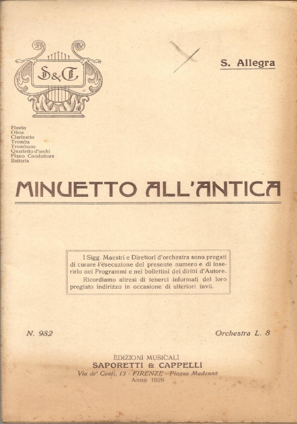 Suite turca in quattro tempi (N. 1  Danza Turca N. 2 Canto Turco N. 3 Pattuglia Turca N. 4 Danza delle Odalische) SPARTITI MUSICALI � ORCHESTRINA di 