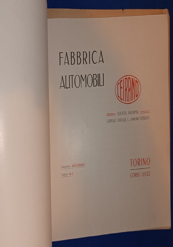 FABBRICA CEIRANO AUTOMOBILI di AA. VV.